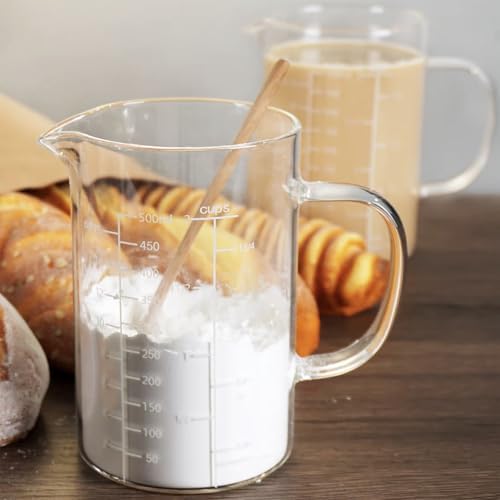 Glass Measuring Cup with Handle, 500 ML High Borosilicate Glass Three