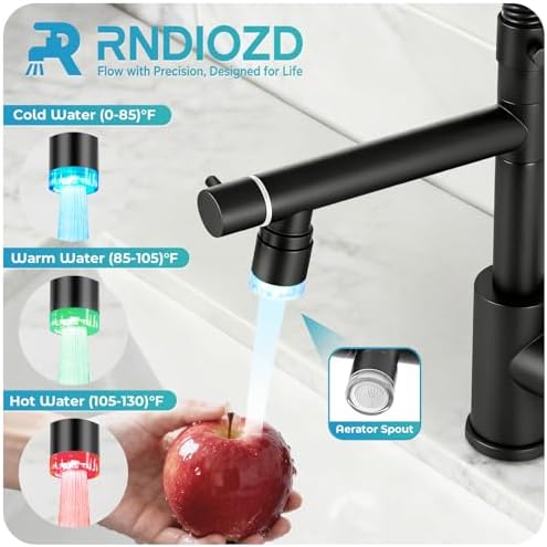 LED Kitchen Faucet with Pull-Down Sprayer, Matte Black