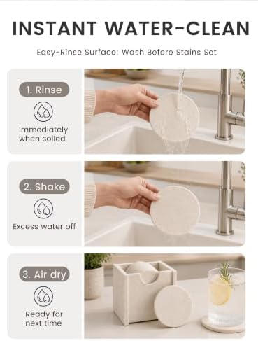 Fluxynara Felt Coasters with Holder, Set of 8 for Drinks, Oatmeal