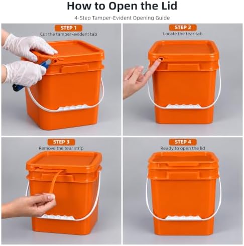 3 Pack 1 Gallon Clear Food Grade Plastic Buckets with Lids, Square