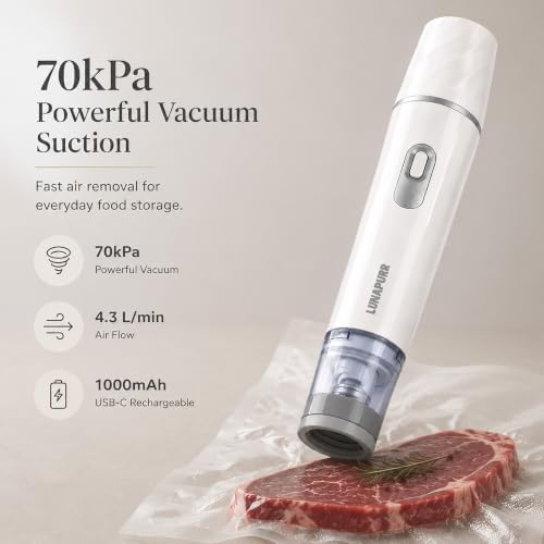Compact Handheld Vacuum Sealer, 30 Reusable Vacuum Bags, 70kPa