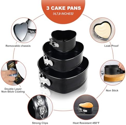 Heart Springform Pan Set, 4/7/9 Inch Nonstick Leakproof