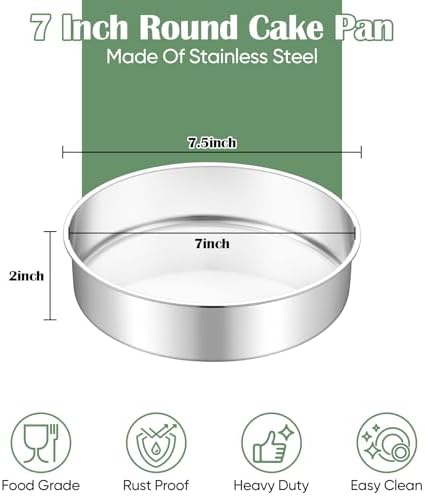 TeamFar 7 Inch Cake Pan Set of 3, Stainless Steel Round Cake Baking
