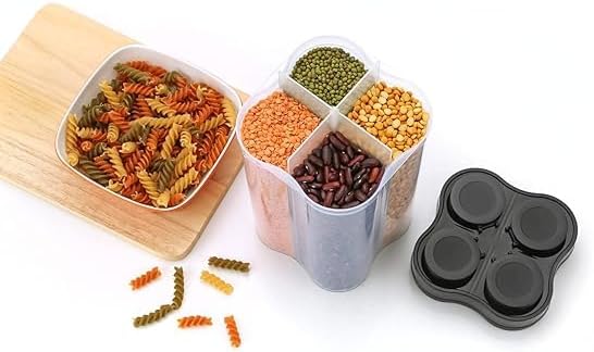 Airtight Transparent Plastic Lock Food Storage 4 Section Container Jar