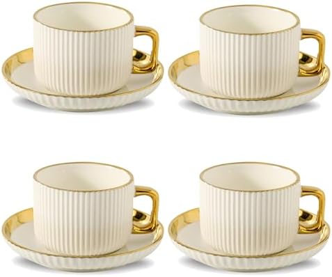 LETAOTAO Cappuccino Cups with Saucers, 8oz Ceramic Coffee Cups with