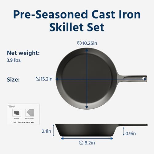 COOKLIFE 10 Inch Pre-seasoned Polished Cast Iron Skillet + 5.5 QT