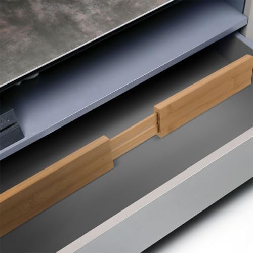 2pcs Adjustable Bamboo Drawer Dividers, Expandable Kitchen Organizers