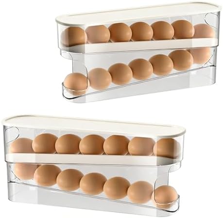 2pcs Auto-Rolling Egg Holder for Fridge, 12 Large Eggs