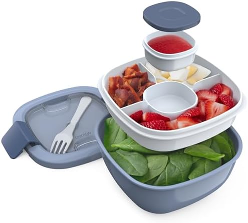 Bentgo Salad Container, Lunch Bowl with 4-Compartment Toppings Tray