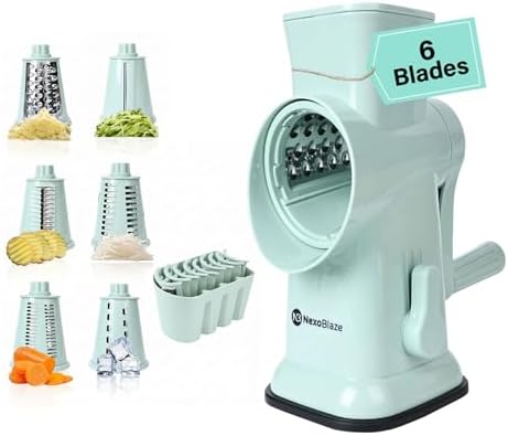 Rotary Cheese Grater, Hand Crank, 6 Stainless Steel Blades