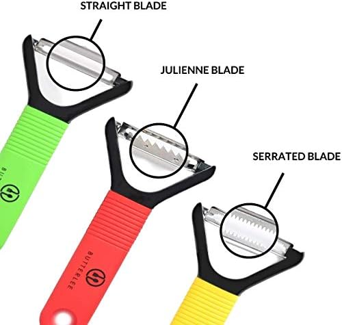Vegetable Peeler trio set by BUTTERLEE. Potato, apple, fruit, kiwi