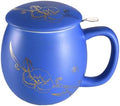 Yundu 12 OZ Ceramic Mug with Lid & Tea Strainer - Matte Blue Tea Cup
