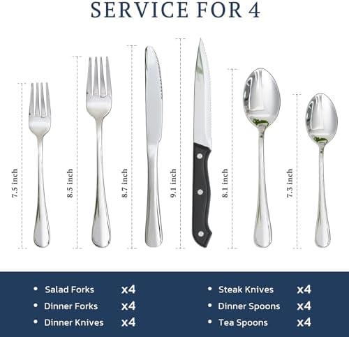 Astercook Silverware Set with Steak Knives 24-Piece Flatware Set for 4