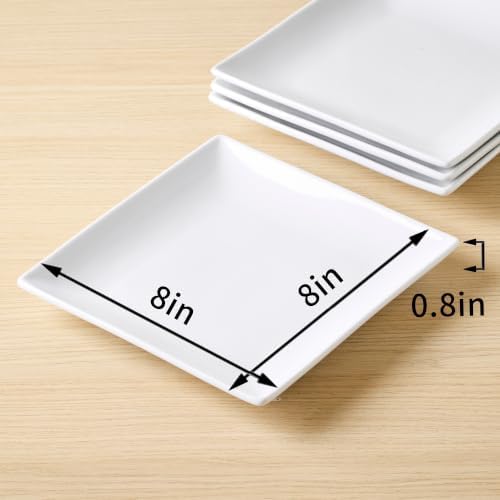 Square Appetizer Plates Set of 4, 8" Porcelain Dessert Plate