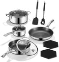11-Piece Hybrid Stainless Steel Cookware Set, Non Stick Pots and Pans
