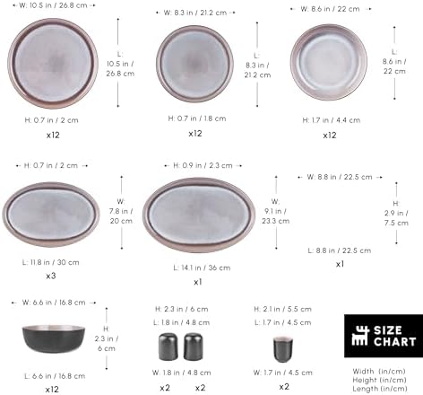 Karaca Mercure 59 Piece Stoneware Plates and Bowls Set, Reactive Glaze Black Dinner Set, Complete Kitchen Tableware Collection, Ideal Dinnerware for 12 People Dining Experience, Dishwasher Safe