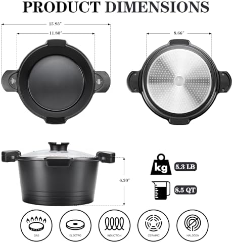 8.5qt Pasta Pot with Strainer Lid, Cast Aluminum Stockpot Multipot