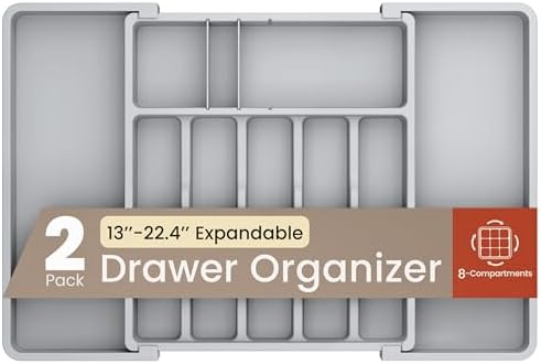 Gray Expandable Utensil Drawer Organizer 2 Pack, Adjustable 13” to