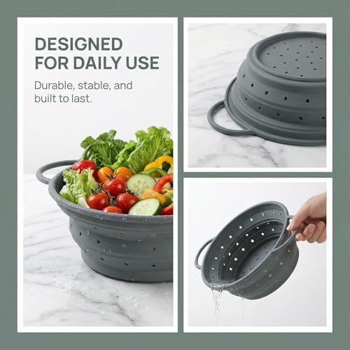 Collapsible Silicone Colander with Handles, 28cm Foldable Strainer