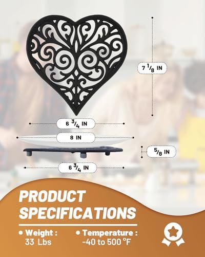Black Heart Cast Iron Trivet for Kitchen & Dining - Romantic