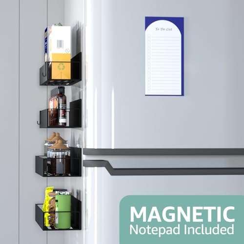 Metal Magnetic Spice Rack for Refrigerator, 4 Pack, Black