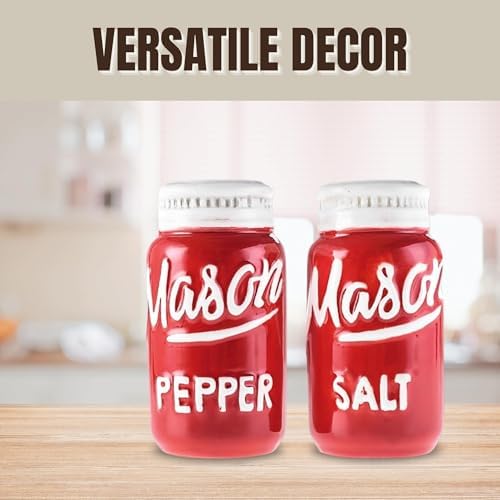 Mason Jar Red Salt and Pepper Shakers Set - Small and Cute Ceramic