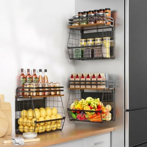 Magnetic Refrigerator Shelf with Wood Lid, Wire Basket