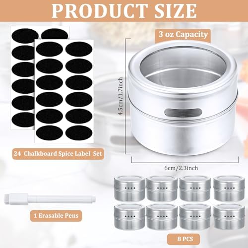 CHENGU 8 Pack Magnetic Spice Jars, 3 oz