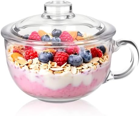 Clear Soup Bowls with Handle and Glass Lid Microwave Round Bowls Glass