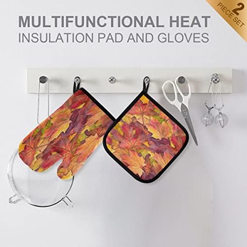 Oven Mitts Quilted Cotton Lining Fall Autumn Maple Leaves Potholders