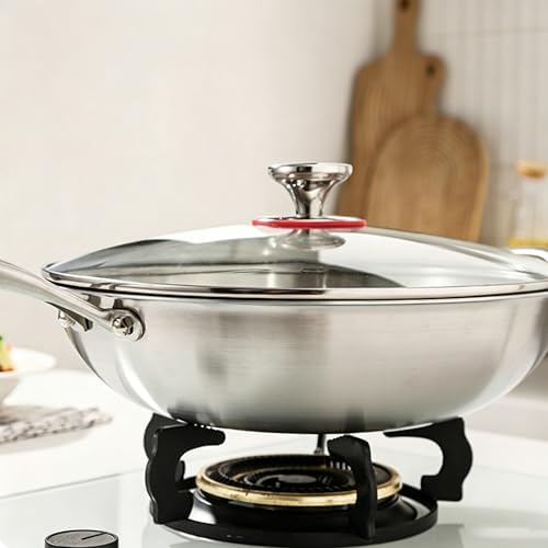 Stainless Steel 316 Wok with Glass Lid, Tri-Ply Stir Fry Pan with Handle, Induction Compatible (12.5 inch)