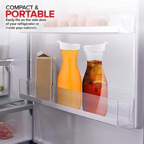 Plastic Juice Carafe with Lids (Set of 4) 32 oz Carafes for Mimosa