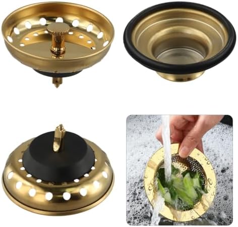 Gold Sink Drain Strainer Stopper Basket Set Stainless Steel Kitchen