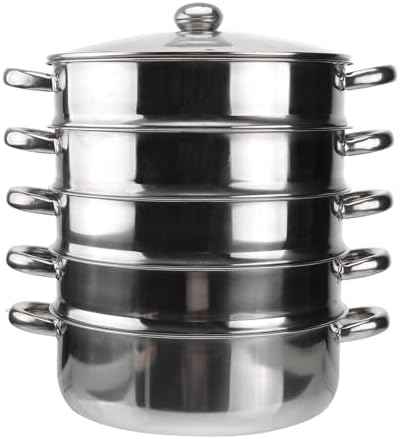 Hemoton 14.7 Inch Stainless Steel Steamer Pot 5-Tier Multifunctional Stockpot for Cooking Dumplings Vegetables Soup Practical Home Steamer with Lid