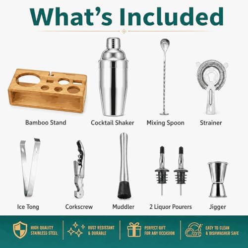 Cocktail Shaker Set, 18/8 Food-Grade Stainless Steel Mixology