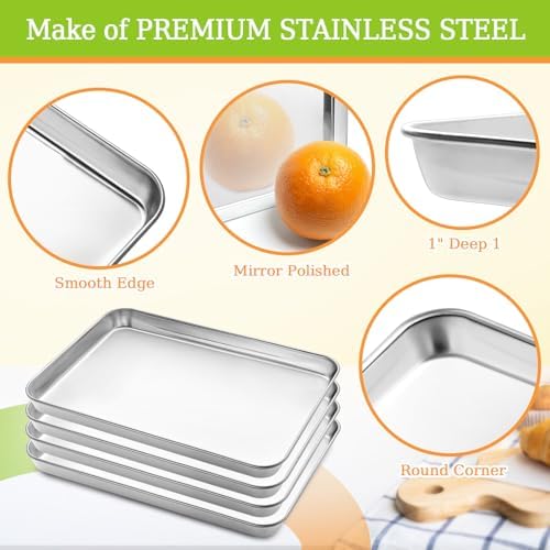 Quarter Sheet Pan Set of 4, CEKEE Stainless Steel Baking Sheet &