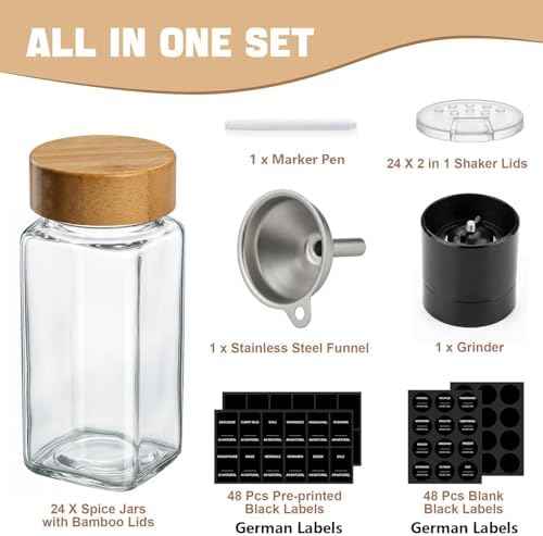 24 Pack Square Glass Spice Jars with Bamboo Lids, 4oz Spice Containers