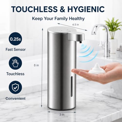 Automatic Foaming Hand Soap Dispenser, Rechargeable Stainless Steel