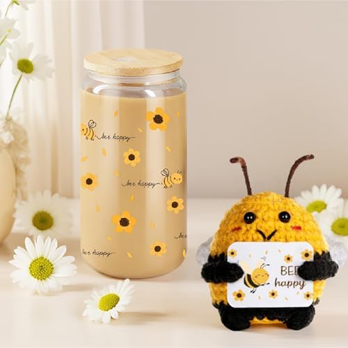 MUJUZE Bee Gifts for Women, 16 oz Tumbler & Crochet Bee Gift Set