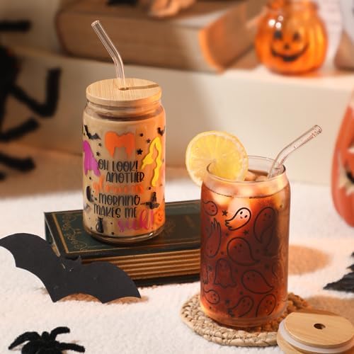 Halloween Glass Cups Witch Drinking Glass Cup with Lid and Straw 16oz