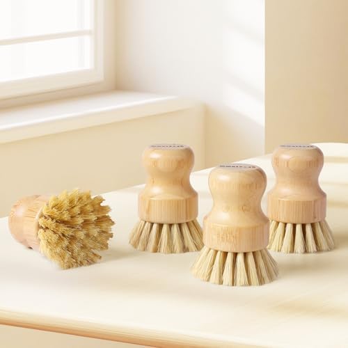 4 Pack Bamboo Dish Brush with Sisal Bristles