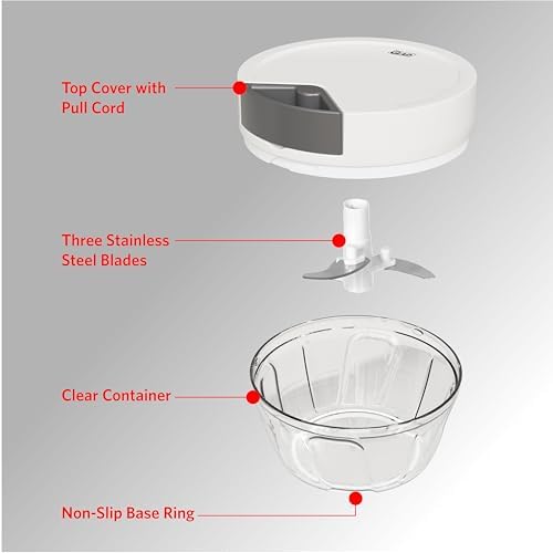 Glad Manual Pull Vegetable Chopper - Small Handheld Food Processor and Veggie Cutter with Pull String - Kitchen Cooking Tool for Meal Prep, 13.5oz (400mL)