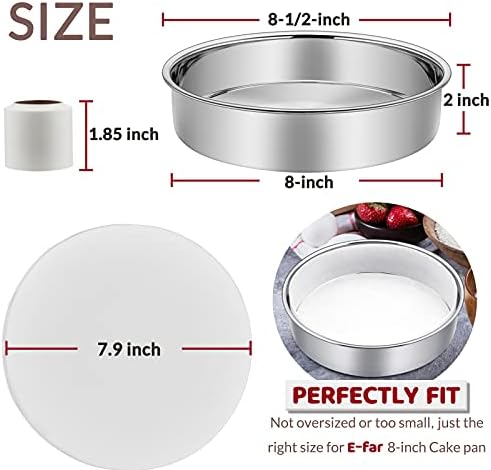 8 Inch Cake Pan Set of 2, E-Far Stainless Steel Round Layer Cake