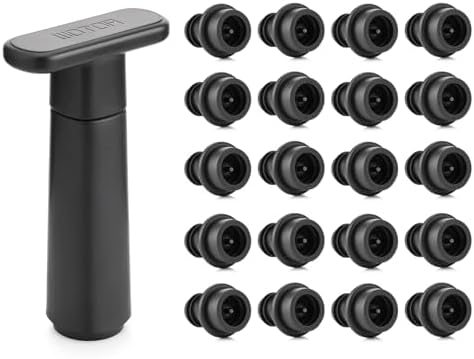 WOTOR Wine Saver Vacuum Pump with 20 Stoppers, Wine Preserver, Black