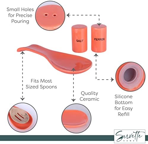 Ceramic Spoon Rest & Salt and Pepper Shakers Set - Orange