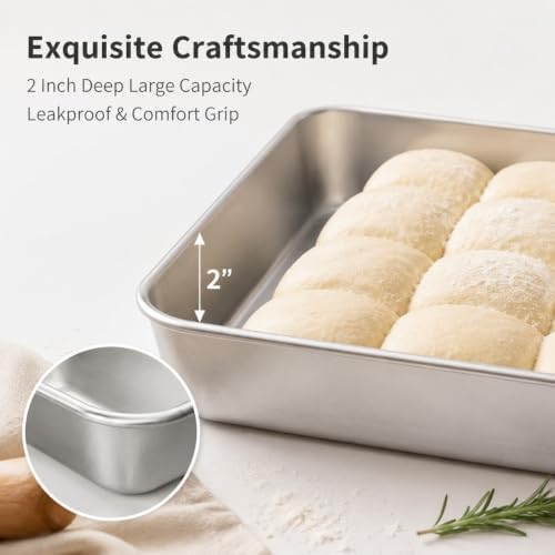 Herogo 121⁄3 x 93⁄4 x 2 Inch Deep Stainless Steel Baking Pan Set of 3