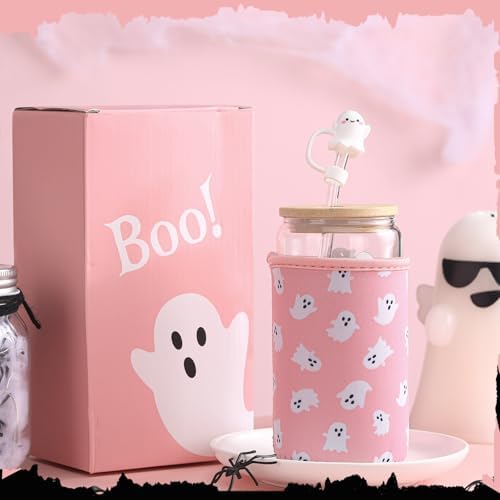 Blushtier 3 Pcs Halloween Ghost Gifts Pink Tumbler Cup Sleeve Gifts