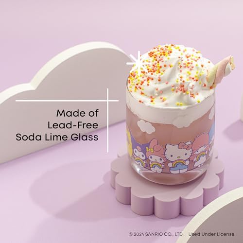 JoyJolt Hello Kitty & Friends Rainbow Short Drinking Glasses, Lowball