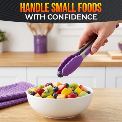 Kitchen Tongs Set, 3-Piece, 7/9/12-Inch, Purple