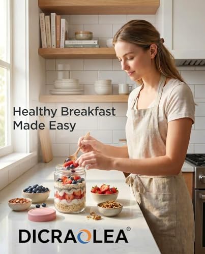 16oz 8Pack Glass Overnight Oats Jars with Airtight Lids